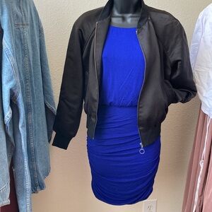 Blue Ruched Spandex Dress